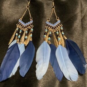 Elegant Blue Feather Earrings